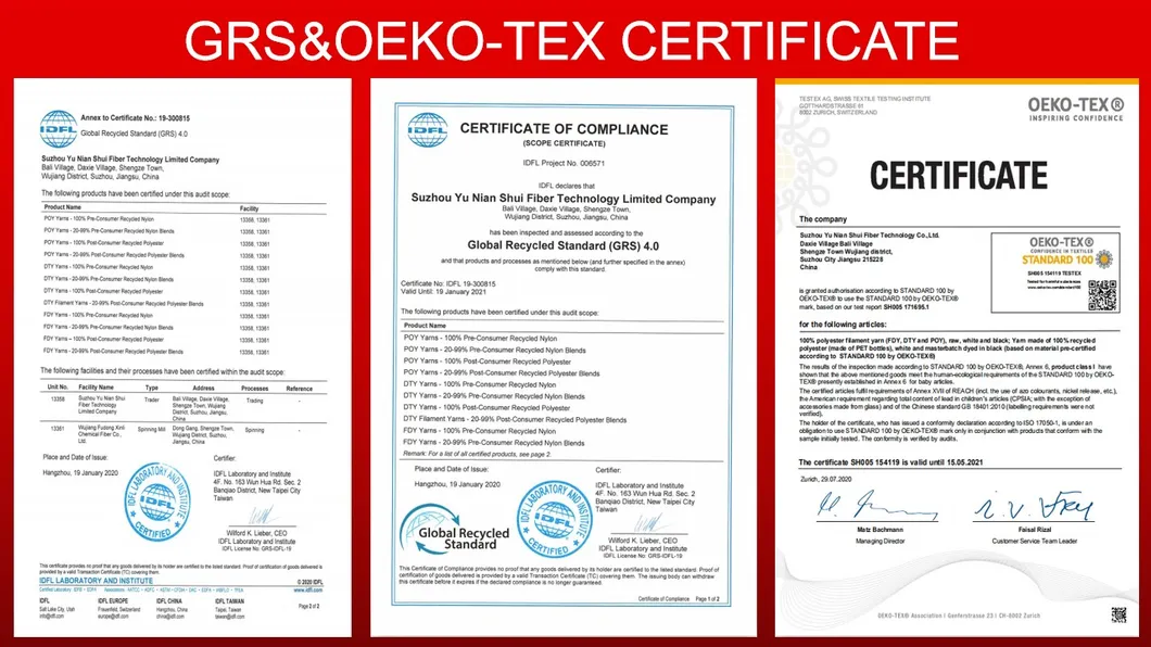 100% Recycled Polyester DTY Fd RW Nim 75D/36f (83dtex) with Grs Certification