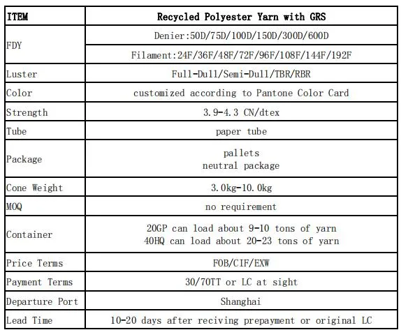 100% Recycled Polyester FDY Fd 66D/24f for Lining Cloth with Grs Certification