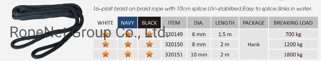 16-Plait Braided Fender Line with Spliced Eye