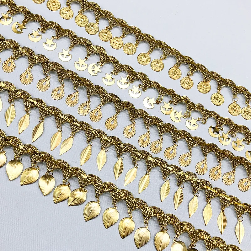 18 Designs Gold Metallic Metal Coins Lace Tassel for Luxury Docoration