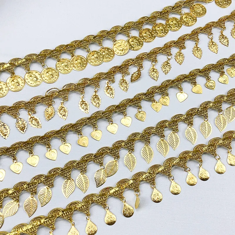 18 Designs Gold Metallic Metal Coins Lace Tassel for Luxury Docoration
