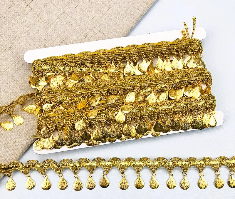 18 Designs Gold Metallic Metal Coins Lace Tassel for Luxury Docoration