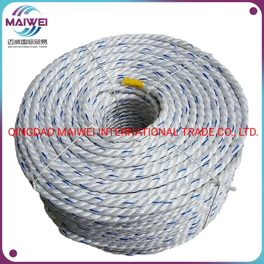 3 Strand Polypropylene Rope, PP Rope White with Blue Tracer, Fishing Rope, Mooring Rope, Plastic Rope, PP Tali