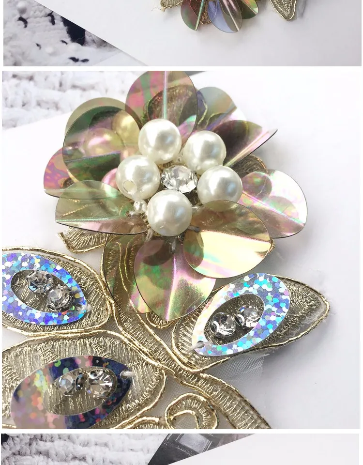 3D Beading Floral Lace Applique Stage Performance Sequin Applique