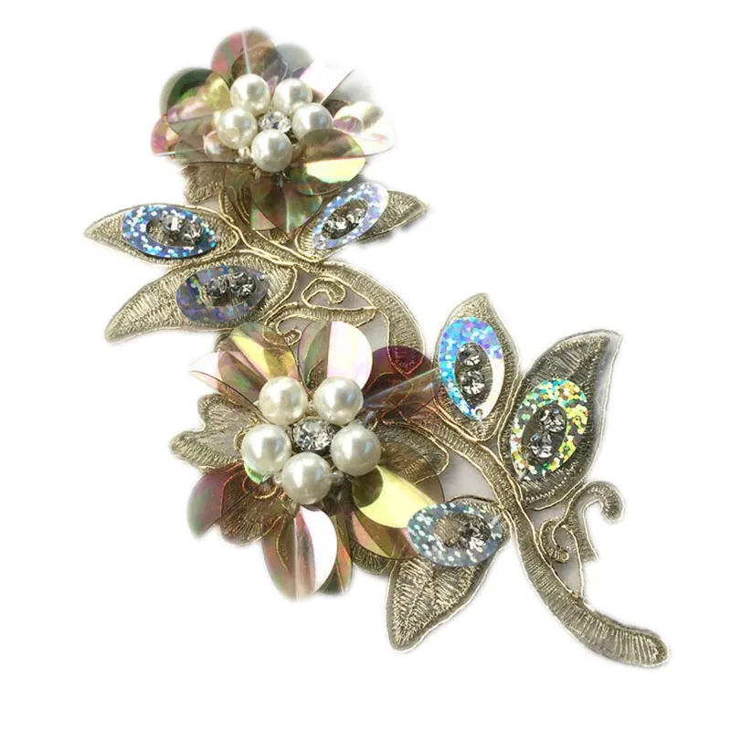 3D Beading Floral Lace Applique Stage Performance Sequin Applique