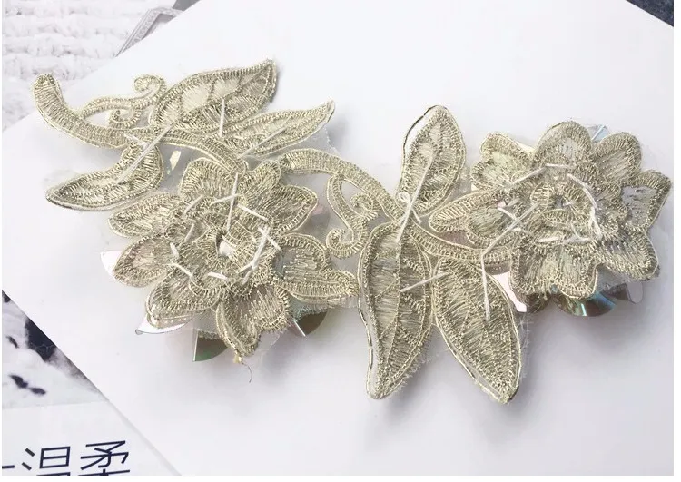 3D Beading Floral Lace Applique Stage Performance Sequin Applique