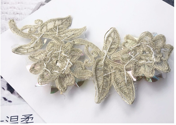 3D Beading Floral Lace Applique Stage Performance Sequin Applique