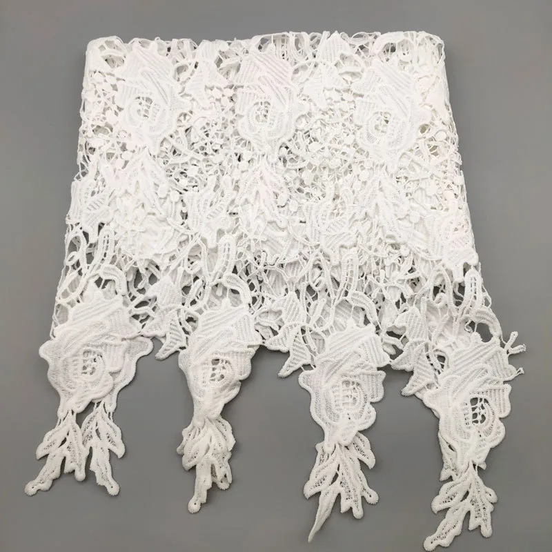 57cm Width White Tassel Lace Trim Hollow Water-Soluble Embroidery Lace Fabric for DIY Sewing Craft