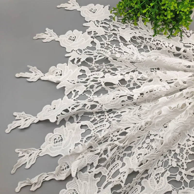 57cm Width White Tassel Lace Trim Hollow Water-Soluble Embroidery Lace Fabric for DIY Sewing Craft