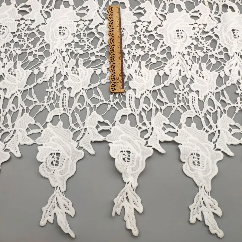 57cm Width White Tassel Lace Trim Hollow Water-Soluble Embroidery Lace Fabric for DIY Sewing Craft