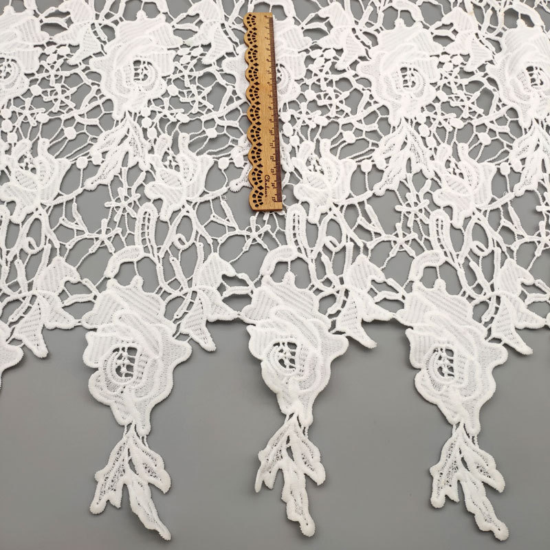 57cm Width White Tassel Lace Trim Hollow Water-Soluble Embroidery Lace Fabric for DIY Sewing Craft