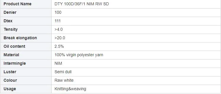 China Manufacturer Highb Quality 100% DTY Polyester Yarn 100/36 Nim RW