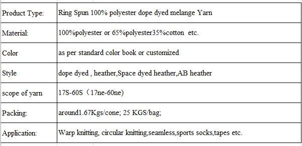 Cotton Mixed Polyester Dyed Color Spinning Melange Yarn Blended Spun Heather Yarn