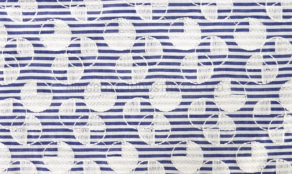 Geometric Circle Blue and White Stripes Cotton Embroidery Lace Fabric