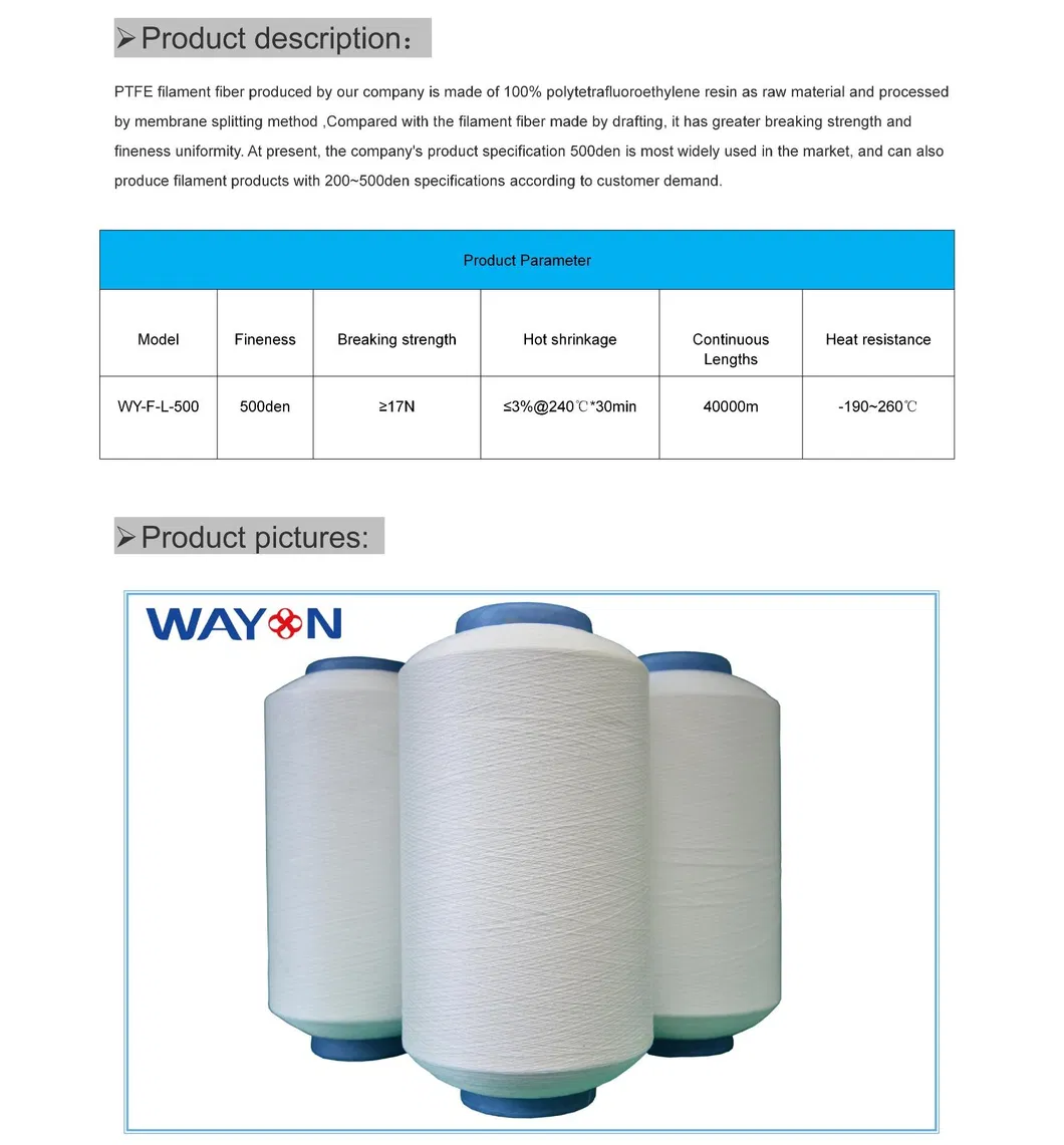 High Temperature Resistance Low Shrinkage Ptfeteflon Filament Fiber