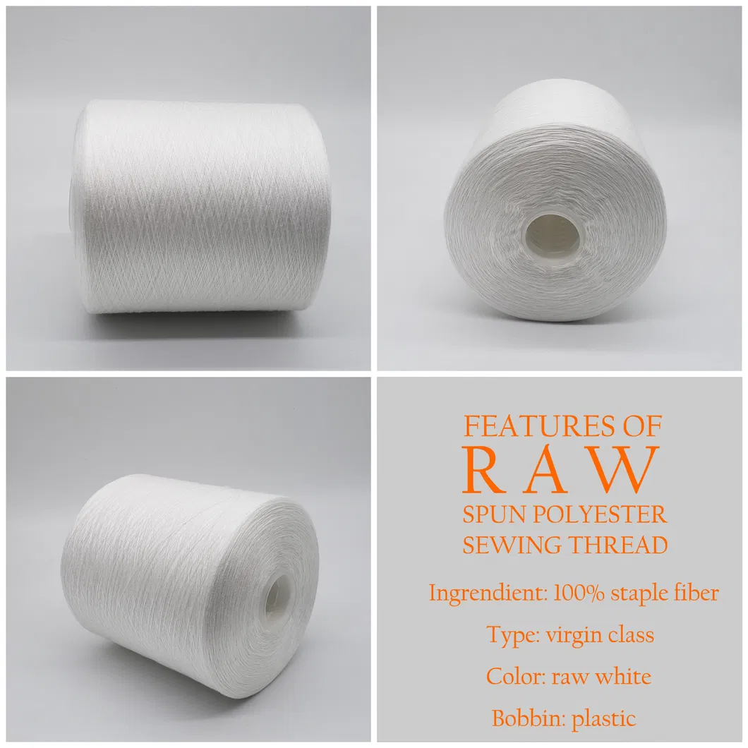 Large Inventory, Factory Direct Sales of High-Strength and High-Quality Raw White 42s / 2 Polyester Sewing Yarn