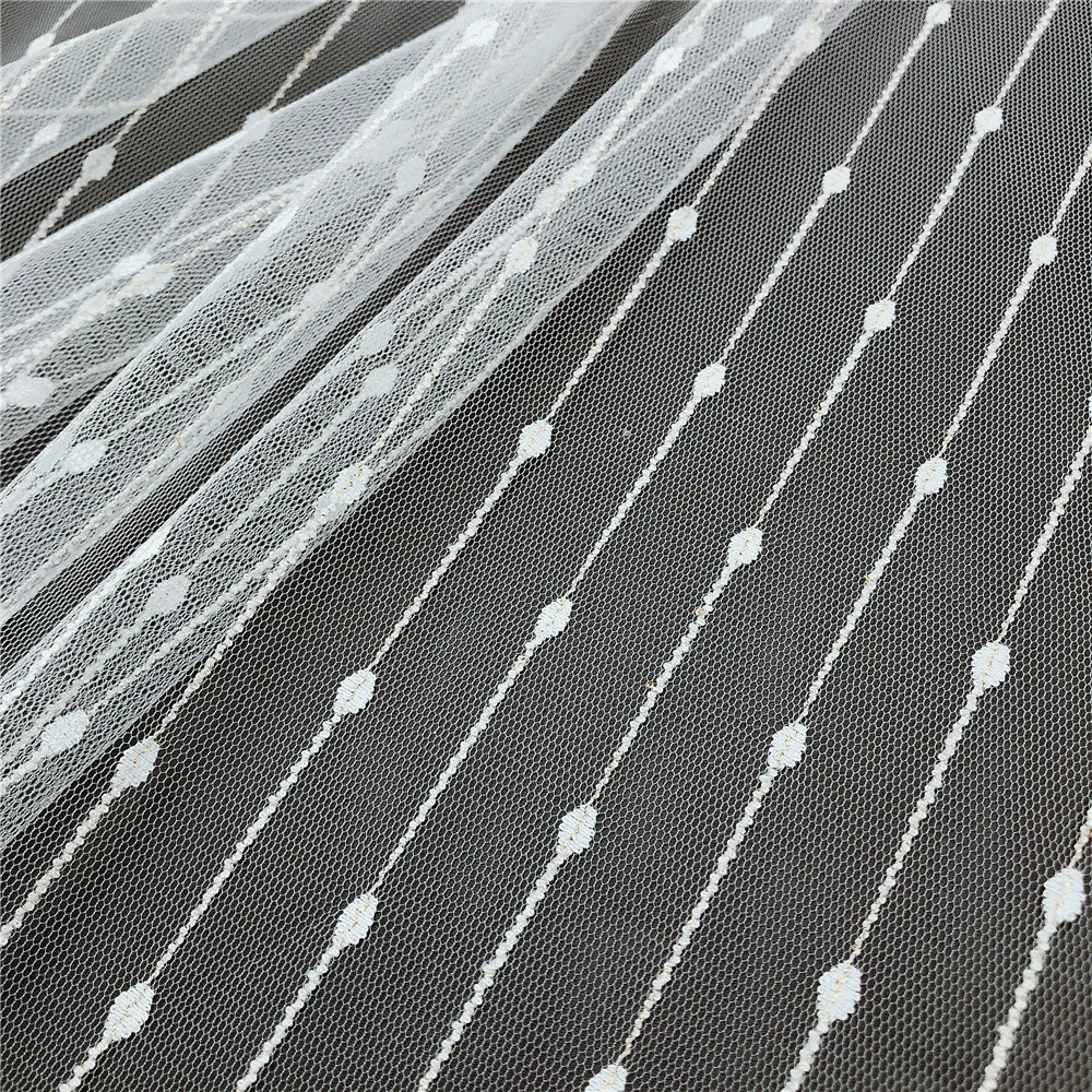 New Style Cheap Tulle Lace Mesh Fabric with Stripes and Dots for Girl′s Dress