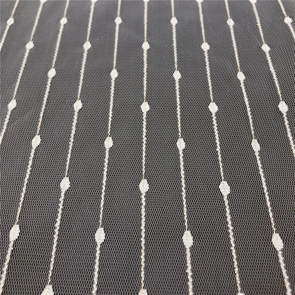 New Style Cheap Tulle Lace Mesh Fabric with Stripes and Dots for Girl′s Dress