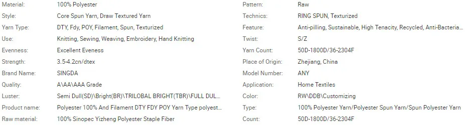 Textile Polyester Yarn Him DTY Dyed 300d96f Yarns