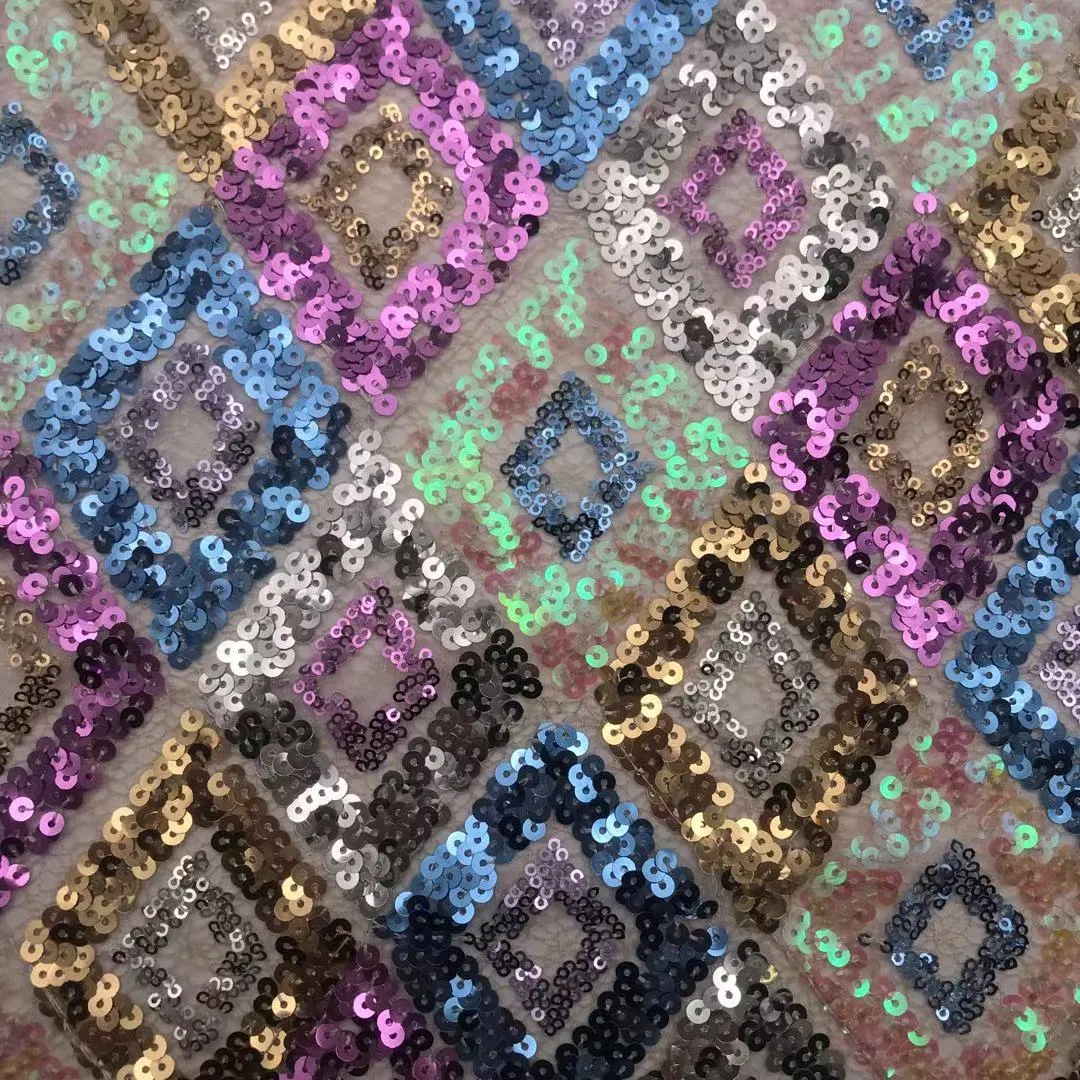 Yigao Textile Colorful Diamond Sequin Lace Fabric